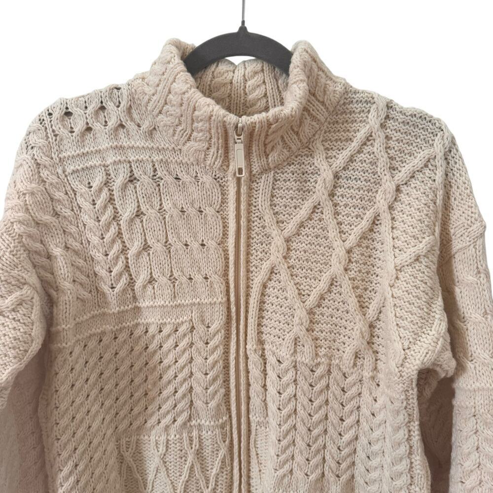 Carriag Donn Made in Ireland 100% Merino Wool Zip Up Cardigan Sweater White Sz M - Picture 2 of 8